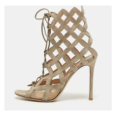 Gianvito Rossi Grey Suede Lattice Sandals Size 38.5