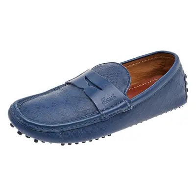 Gucci Blue Leather Slip On Loafers Size 40.5