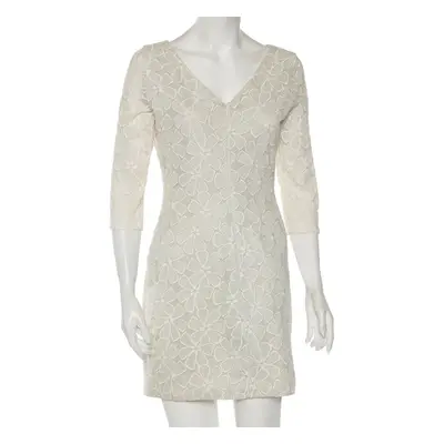 Diane Von Furstenberg Pale Grey & Cream Floral Embroidered Silk Sarita Dress