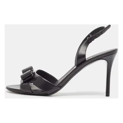 Salvatore Ferragamo Black Leather Lida Slingback Sandals Size 37.5