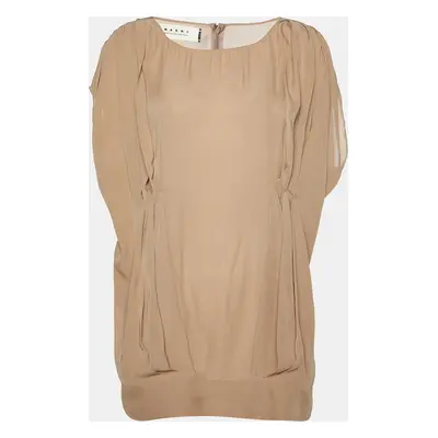 Marni Beige Pleated Crepe Loose Fit Blouse