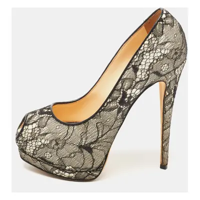 Giuseppe Zanotti Black/White Lace and Glitter Peep Toe Platform Pumps Size