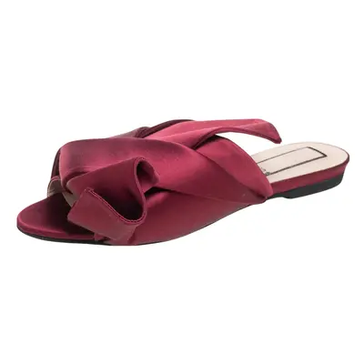 Nº21 Burgundy Satin Knot Flat Slides Size