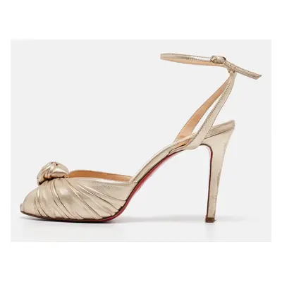 Christian Louboutin Gold Leather Greissimo Ankle Strap Sandals Size 37.5