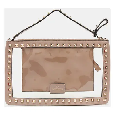 Valentino Pink/Transparent Leather and PVC Rockstud Clutch