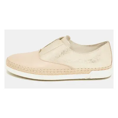 Tod's Beige/Gold Leather Espadrille Flat Size