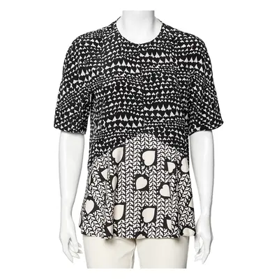 Stella McCartney Monochrome Heart Printed Silk Flounce Top