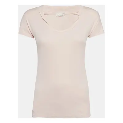 Brunello Cucinelli Pink Rib Knit Short Sleeve Top