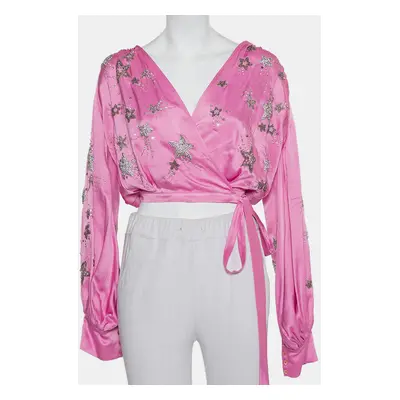 Attico Pink Satin Bead Embellished Wrap Blouse