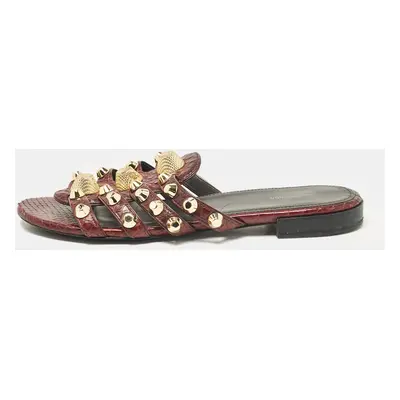 Balenciaga Burgundy Embossed Python Arena Flat Slides Size