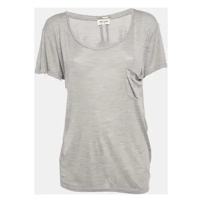 Saint Laurent Grey Melange Silk Knit T-Shirt