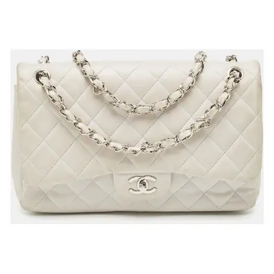 Chanel Light Grey Quilted Leather Jumbo Classic Double Flap Bag