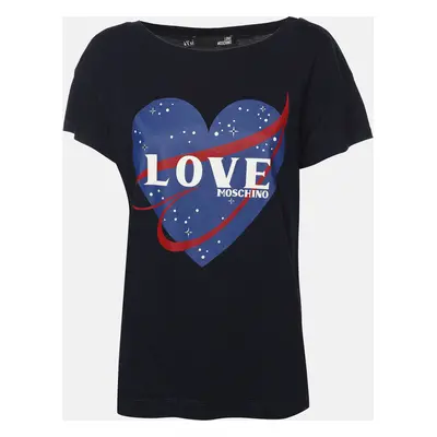 Love Moschino Dark Blue Heart Print Fabric T-Shirt