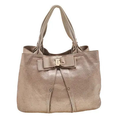 Salvatore Ferragamo Metallic Bronze Leather Miss Vara Bow Tote