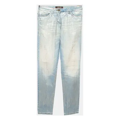 Roberto Cavalli Blue/Silver Metallic Print Denim Jeans Waist 30''