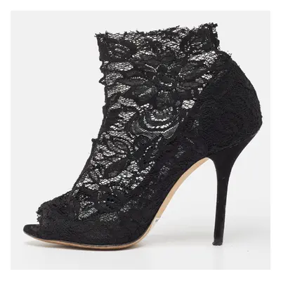 Dolce & Gabbana Black Lace Peep Toe Ankle Booties Size