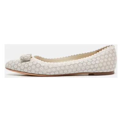 Salvatore Ferragamo White Perforated Leather Varina Ballet Flats Size 39.5