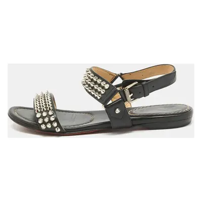 Christian Louboutin Black Leather Bikee Bike Spikes Flat Sandals Size