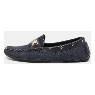 Dolce & Gabbana Navy Blue/Black Denim and Studded Leather Loafers Size