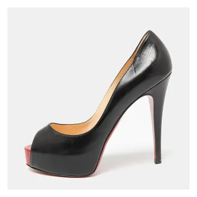 Christian Louboutin Black Leather Very Prive Peep-Toe Pumps Size