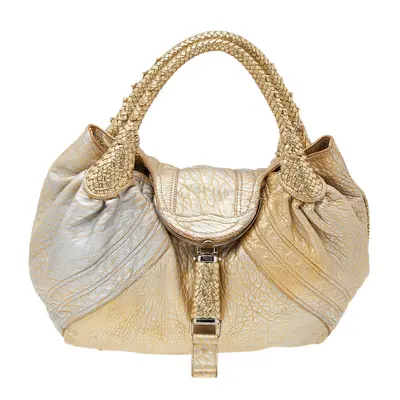 Fendi Metallic Gold Leather Holographic Textured Spy Hobo