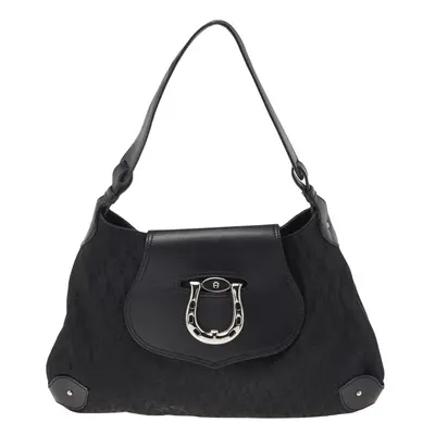 Aigner Black Signature Canvas and Leather Hobo