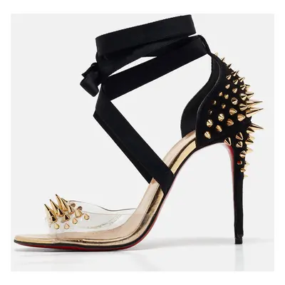 Christian Louboutin Black Suede and PVC Barbarissima Spike Wrap Sandals Size