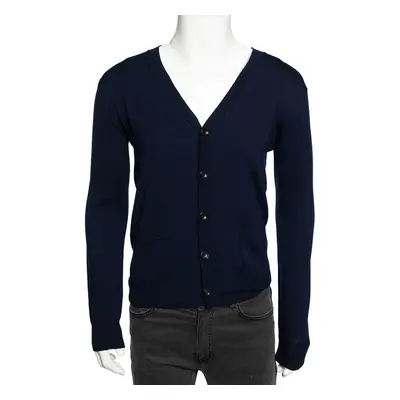 Roberto Cavalli Navy Blue Knit Pocketed Button Front Cardigan