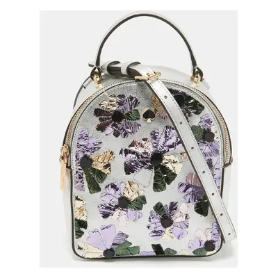 Kate Spade Silver Leather Mini Amelia Floral Convertible Backpack