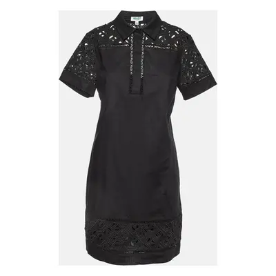 Kenzo Black Cotton Poplin Lace Detailed Short Sleeve Dress