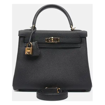 Hermes Black Togo Leather Kelly Tote Bag