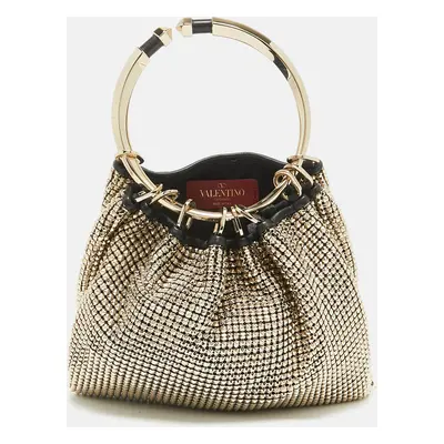 Valentino Gold Chainmail Bebop Ring Loop-Handle Clutch