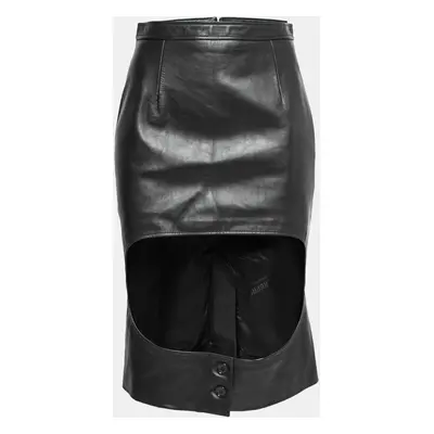 Burberry Black Leather Step-Through Pencil Skirt