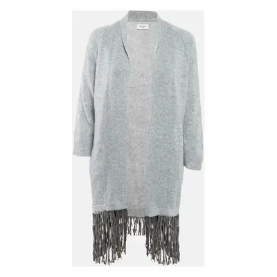 Zadig & Voltaire Delux Grey Cashmere Knit Open Front Fringed Cardigan XS/S