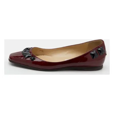 Jimmy Choo Burgundy Patent Leather Crystal Embellished Watson Ballet Flats Size 37.5