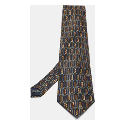 Lanvin Navy Blue Printed Satin Silk Traditional Tie