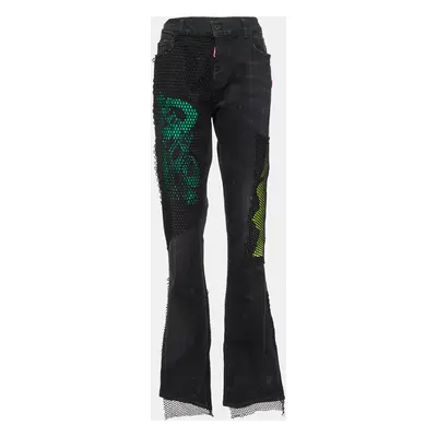 Off-White Black Embroidered Denim Flared Jeans Waist 33"