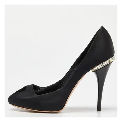 Gianvito Rossi Black Satin Crystal Embellished Peep Toe Pumps Size