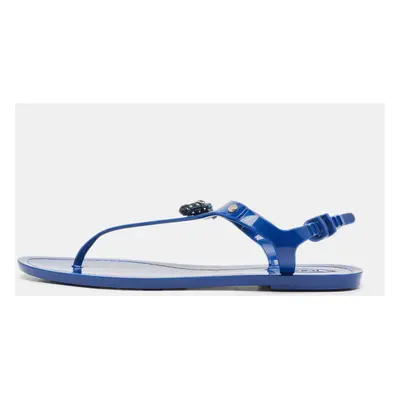 Tod's Blue Rubber Studded Tassel Flat Thong Sandals Size