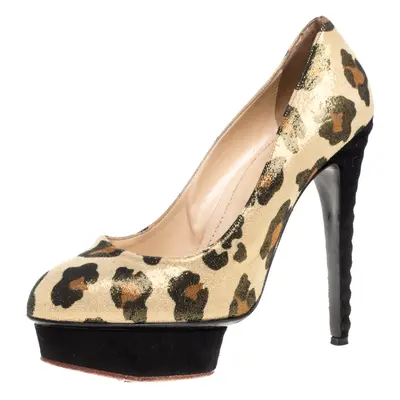 Charlotte Olympia Yellow Glitter Suede Leopard Print Platform Pumps Size