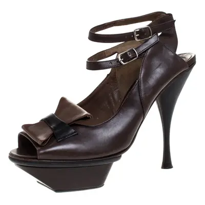 Marni Brown Leather Ankle Strap Platform Sandals Size 38.5