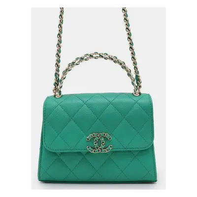 Chanel Green Caviar Leather Top handle Matelasse Chain Shoulder bag