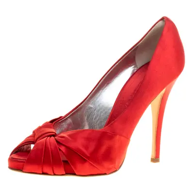 Giuseppe Zanotti Red Satin Criss Cross Peep Toe Pumps Size