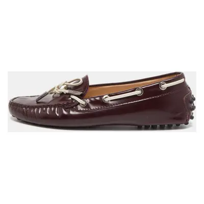 Tod's Burgundy Leather Bow Slip On Loafers Size 36.5