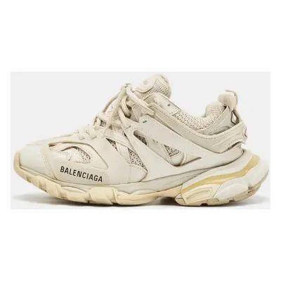 Balenciaga White Faux Leather and Mesh Track Lace Up Sneakers Size