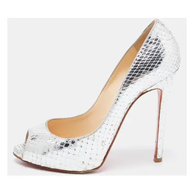 Christian Louboutin Silver Python Flo Peep Toe Pumps Size