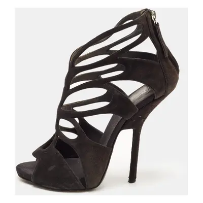 Giuseppe Zanotti Black Suede Cut Out Ankle Strap Sandals Size