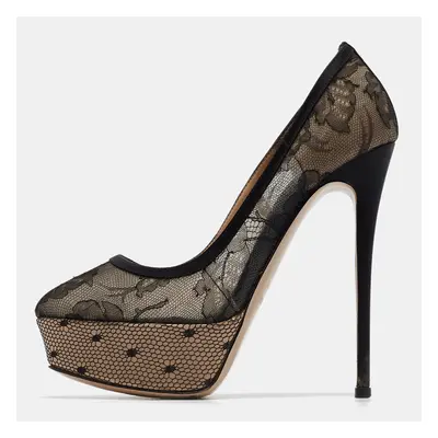 Valentino Black/Beige Mesh and Lace Platform Pumps Size