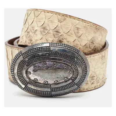 Roberto Cavalli Cream Python Oval Buckle Belt