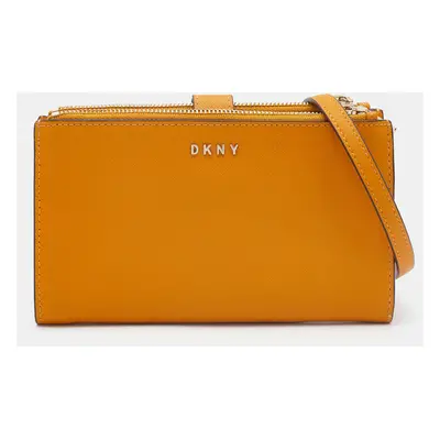 Dkny Mustard Leather Double Zip Crossbody Bag